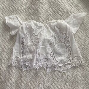 Bebe Elegant White Lace Off-Shoulder Top